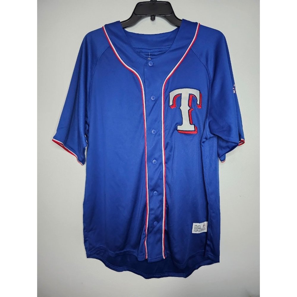 Texas Rangers MLB Baseball Jersey Blue Sz Men's L Large Sewn Seager Garcia Lowe